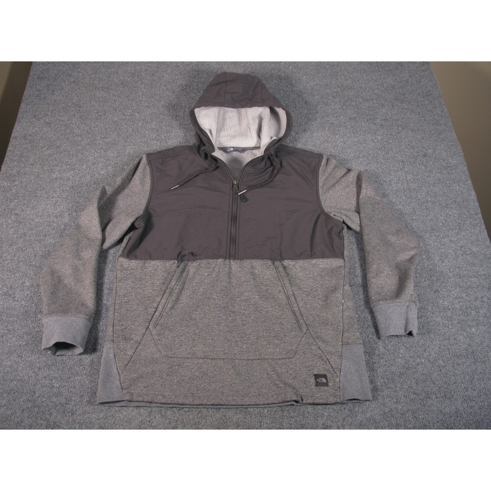 The North Face Womens‎ Sherpa Lined Quarter Zip Hybrid Fleece Hoodie Gray Large